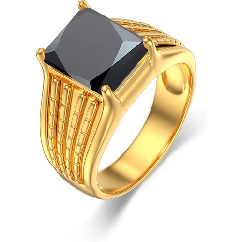 10K Gold Princess-square Shaped Agate Personalized Engraving & Square Ring for Men