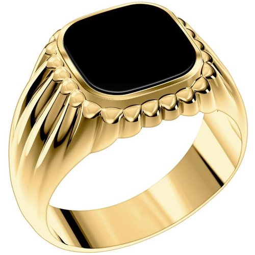 10K Gold Princess Cut Shaped Black Agate Personalized Engraving & Square Ring for Men