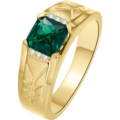 10K Gold Princess Cut Custom Emerald Ring Gemstone Anniversary Ring for Men