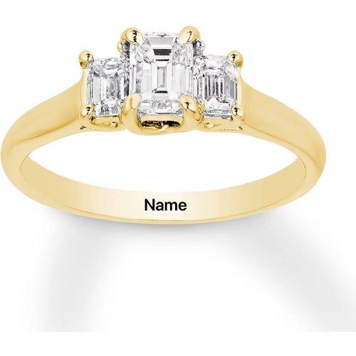 10K Gold Princess Shaped Moissanite Personalized Engraving Engagement Ring