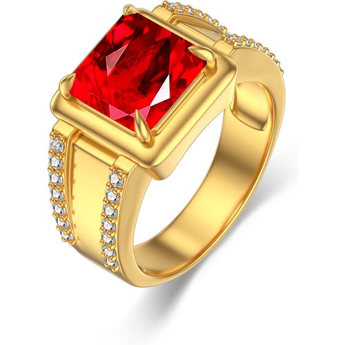 10K Gold Princess-square Shaped Cubic Zirconia Personalized Engraving & Square Ring for Men