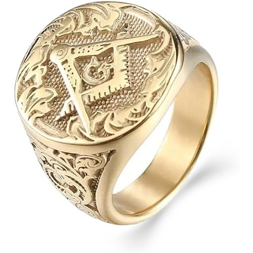 10K Yellow Gold Masonic Freemason Symbol Ring For Men