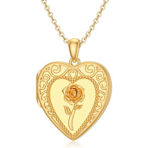 10K Gold Rose Personalized Photo Locket Necklace