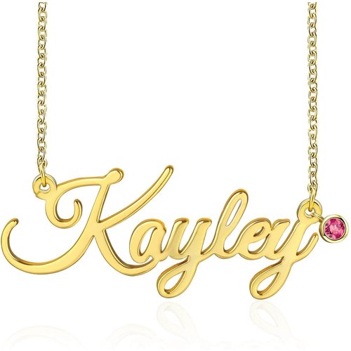 10K Gold Round Crystal Birthstone Pendant Necklace