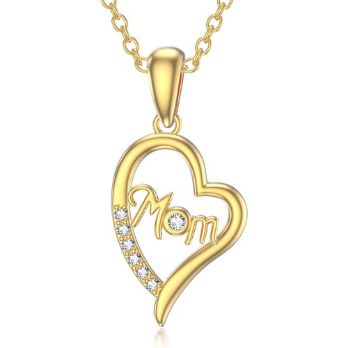 10K Gold Round Crystal Mother Pendant Necklace