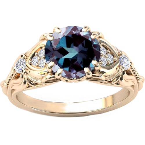 10K Gold Round Cut Alexandrite Custom Engagement Ring Gemstone Promise Statement Anniversary Ring for Her