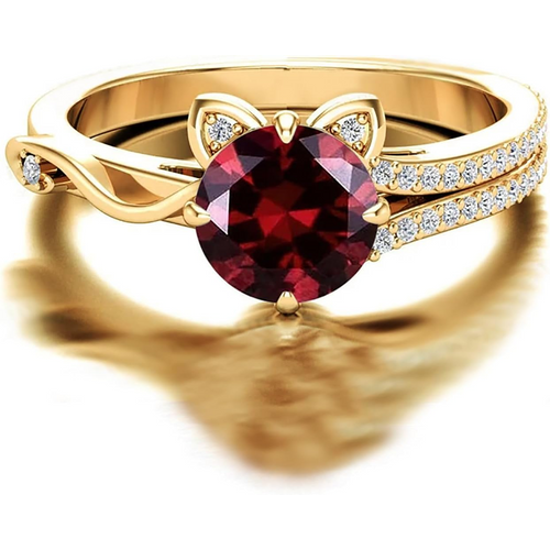 10K Gold Round Cut Cat Ring Gemstone Rings