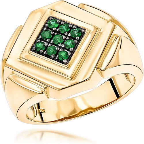 10K Gold Round Cut Emerald Wedding Band for Men