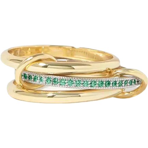 10K Gold Round Lab Created Emerald Chunky Gold Connector Custom Stackable Ring Set