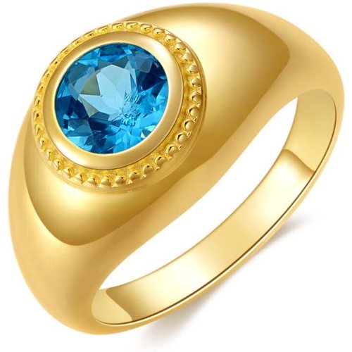 10K Gold Round Shaped Personalized Topaz Ring For Men