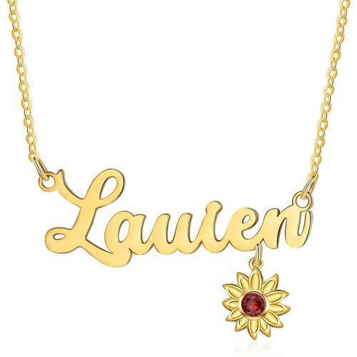 10K Gold Round Zircon Sunflower Pendant Necklace