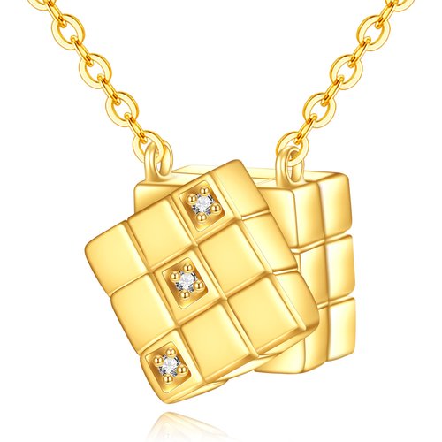 10K Gold Cubic Zirconia Rubik's Cube Pendant Necklace