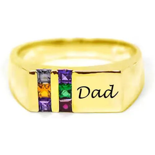 10K Gold Square Cubic Zirconia Personalised Birthstone Engraving Ring For Men