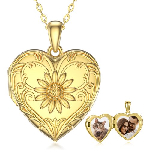 10K Gold Sunflower Personalized Photo Locket Necklace