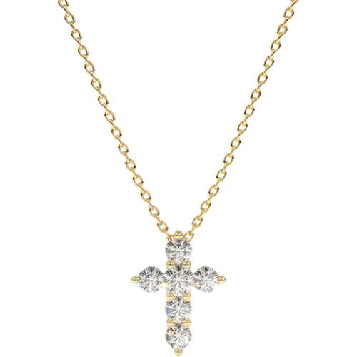 10K Gold Tiny Diamond Cross Pendant Necklace