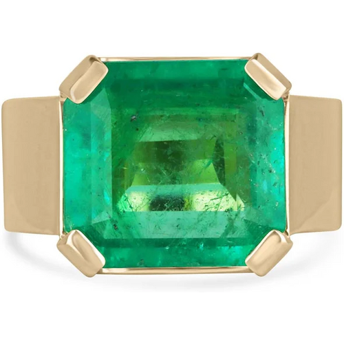 10K Gold 2 to 7 CT Asscher Cut 4 Prong Vivid Apple Muzo Green Emerald Solitaire Pinky Engagement Band for Men