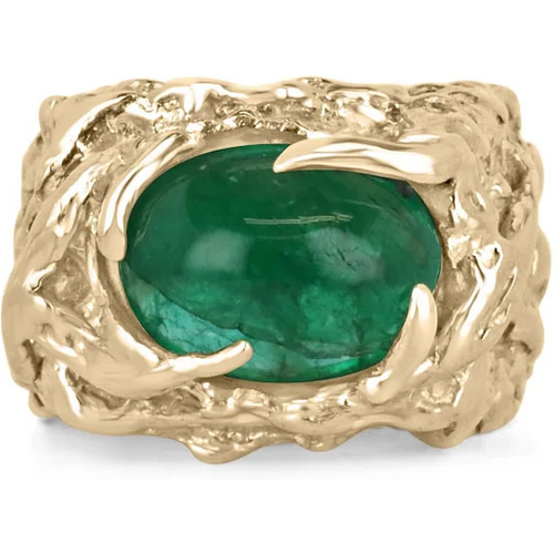 10K Gold 2 to 7 CT Oval Cut Emerald Nugget Dark Vivid Unisex Cabochon Pinky Ring for Men