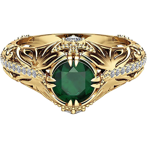 10K Gold 1 to 5 CT Round Gemstone & 0.25 CT Lab Created Diamond Vintage Custom Engagement Band