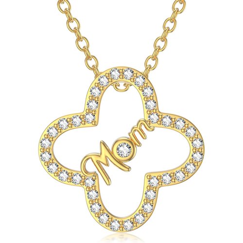 10K Gold Zircon Four-leaf Clover Pendant Necklace