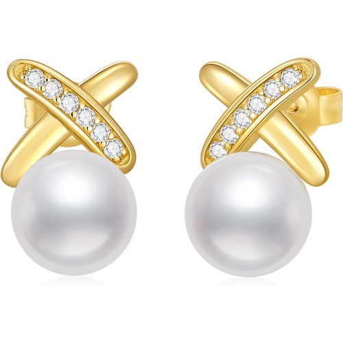 10K Gold Pearl Bow Stud Earrings