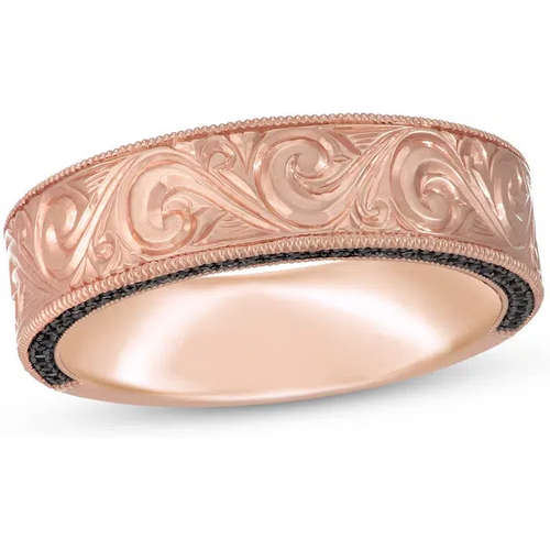 10K Rose Gold 0.35 CT.T.W. Round Cut Black Diamond Couple Wedding Band for Men