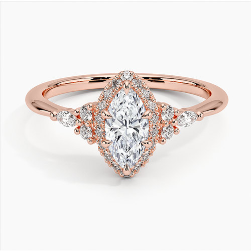 10K Rose Gold 0.75 to 3.25 CT.T.W. Marquise Cut Lab Created Diamond Engagement Band D VVS-VS IGI Certified