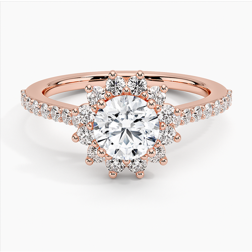 10K Rose Gold 0.75 to 3.25 CT.T.W. Round Cut Lab Created Diamond Halo Engagement Band D VVS-VS IGI Certified
