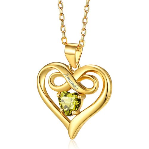 10K Gold Heart Personalised Birthstone Engraving Pendant Necklace For Women