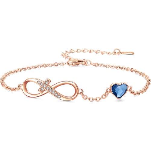 10K Rose Gold Moissanite Cross Heart Infinity Symbol Charm Bracelet
