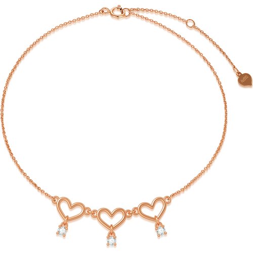 10K Rose Gold Moissanite Heart Single Layer Charm Anklet