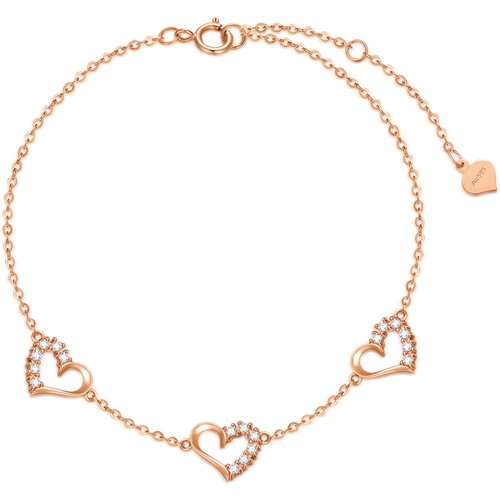 10K Rose Gold Moissanite Heart With Heart Single Layer Charm Anklet