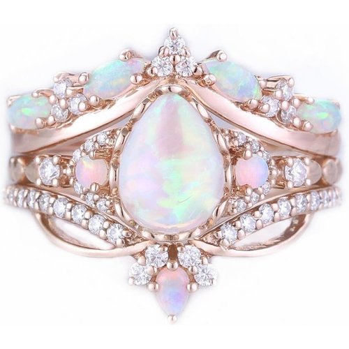 10K Rose Gold Opal With Moissanite Ring