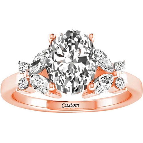 10K Rose Gold Oval Cut Moissanite Customized Name Butterfly Engagement Promise Ring