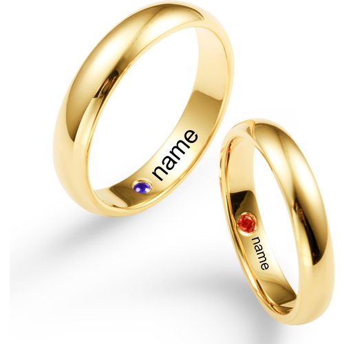 10K Gold Cubic Zirconia Personalised Birthstone Engraving Couple Rings