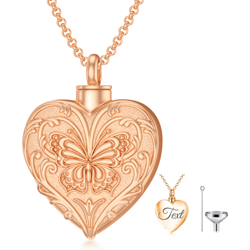 10K Rose Gold & Personalized Engraving Butterfly Urn Necklace for Ashes