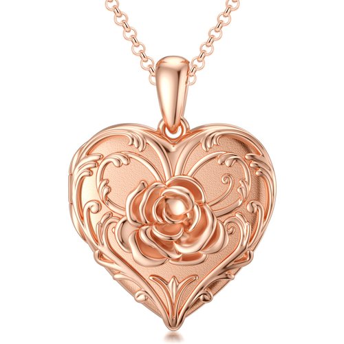 10K Rose Gold Rose Personalized Photo Locket Necklace