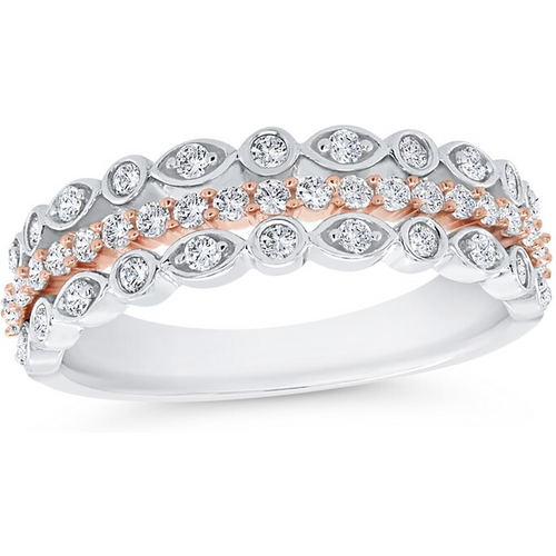 10K White Gold Round Cut Diamond Custom Stackable Ring J Color I1 Clarity 3EX IGI Certified