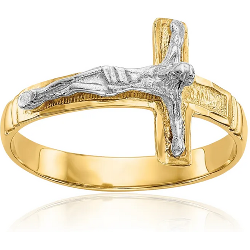10K Two-Tone Gold Crucifix Ring for Men