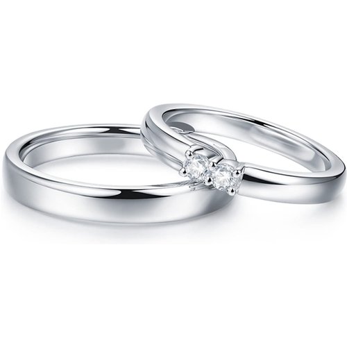 10K White Gold 0.1 CT Round Cut Lab Created Diamond Custom Couple Rings 3EX IGI Certified