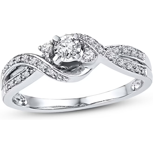10K White Gold 0.16 CT.T.W. Lab Created Diamond Three-Stone Promise Engagement Ring D VVS1-VS1 IGI Certified