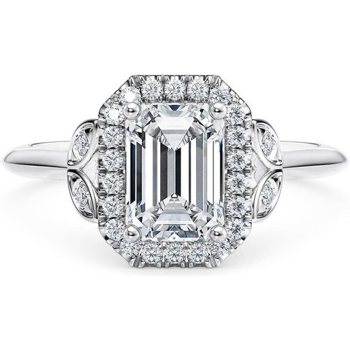 10K White Gold 1CT Emerald Cut Moissanite Personalized Engraving Engagement Ring