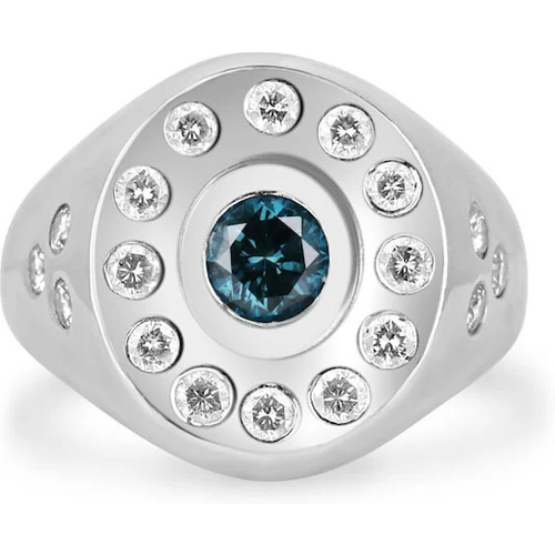 10K White Gold 1.2 CT.T.W. Round Lab Created Diamond & Gemstone Chunky Thick Bezel Set Unisex Statement Band