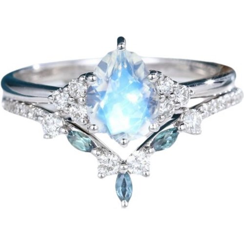 10K White Gold 1.25 CT Pear Cut Moonstone Bridal Set