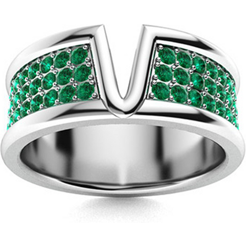 10K White Gold 1.26 CT.T.W. Emerald V-Style Statement Band for Men
