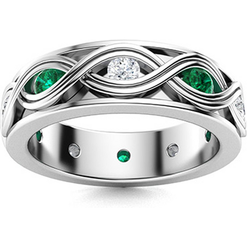 10K White Gold 0.3 CT.T.W. Round Lab Created Diamond & Customizable Gemstones Wedding Band for Men D VVS-VS