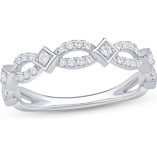 10K White Gold Round Cut Diamond Custom Stackable Ring I Color I2 Clarity 3EX IGI Certified