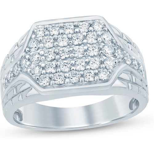 10K White Gold Round Cut Lab Created Diamond Custom Signet Ring for Men F Color SI2 Clarity 3EX IGI Certified