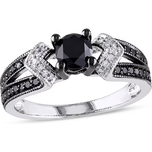 10K White Gold 0.75 to 3.25 CT.T.W. Black and White Diamond Round Cut Split Shank Engagement Band