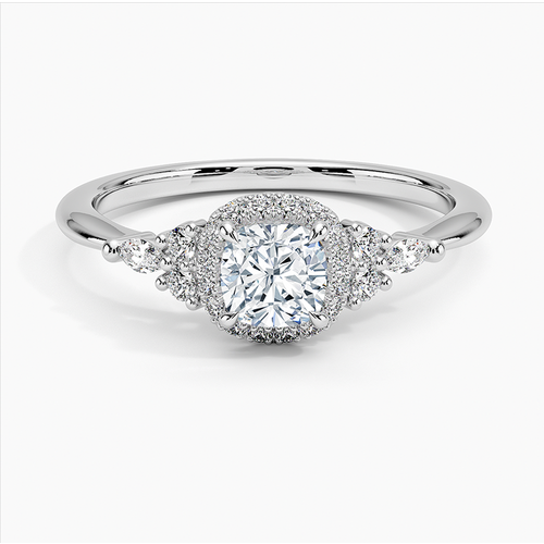 10K White Gold 0.75 to 3.25 CT.T.W. Cushion Cut Lab Created Diamond Halo Engagement Band IGI Certified