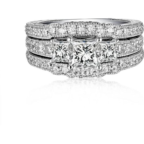 10K White Gold 2.8 CT.T.W Princess Cut Moissanite Bridal Set